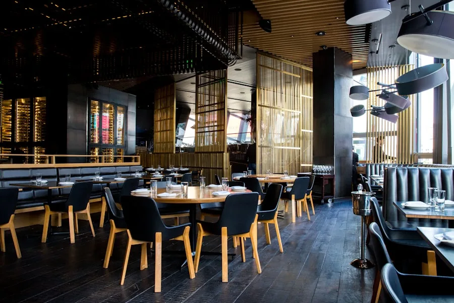 Cozy restaurant interior with set tables